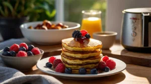 Air fryer breakfast recipes including pancakes, turkey beef and muffins