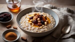 Traditional sweet porridge topped with dried fruits and nuts