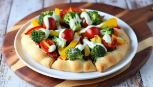 Vegetarian crescent roll veggie pizza with fresh vegetables.