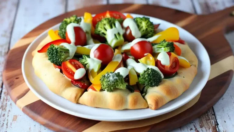 Vegetarian crescent roll veggie pizza with fresh vegetables.