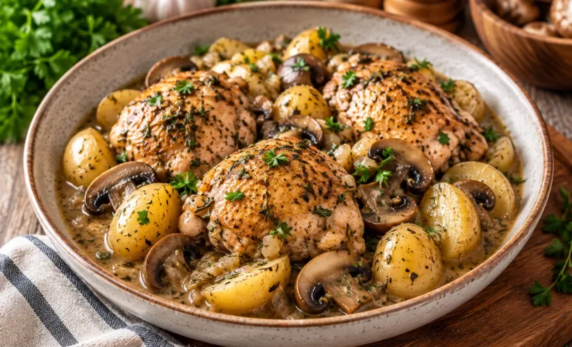 Crockpot Chicken with Mushrooms and Potatoes