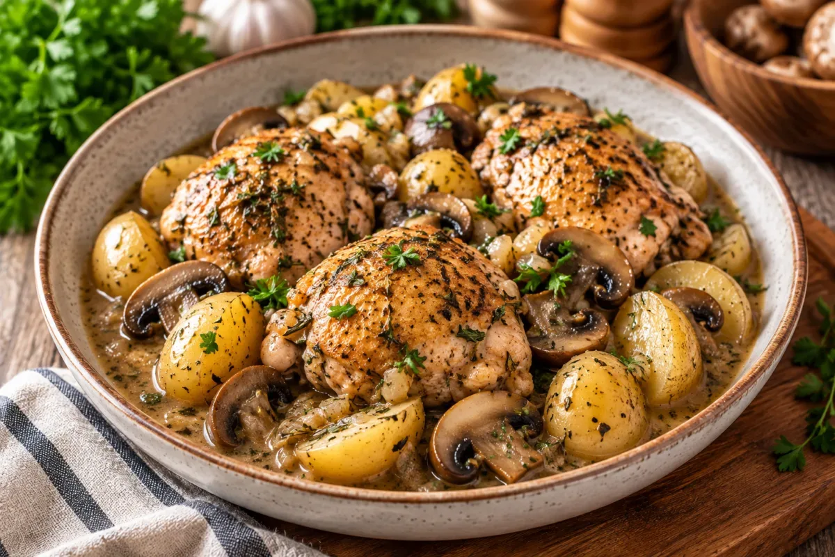 Crockpot Chicken with Mushrooms and Potatoes