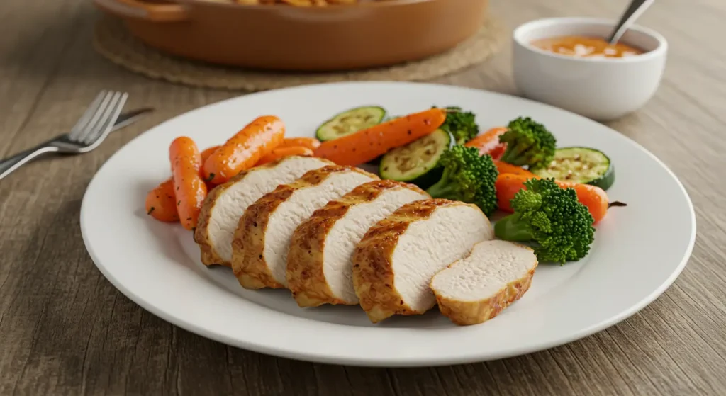 Plated Rotisserie Chicken With Healthy Sides