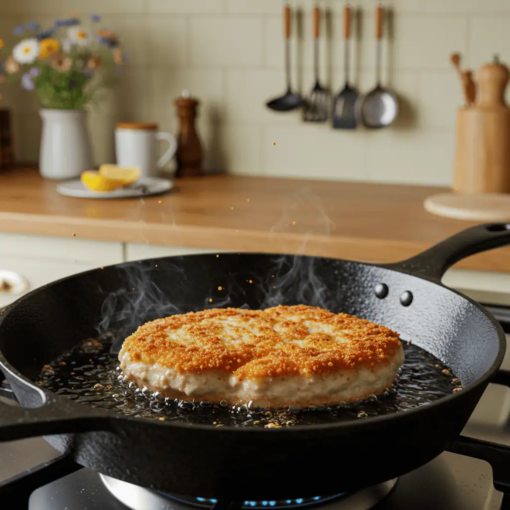 Chicken Parmigiana Sandwich 4 Frying breaded chicken cutlet to golden brown perfection