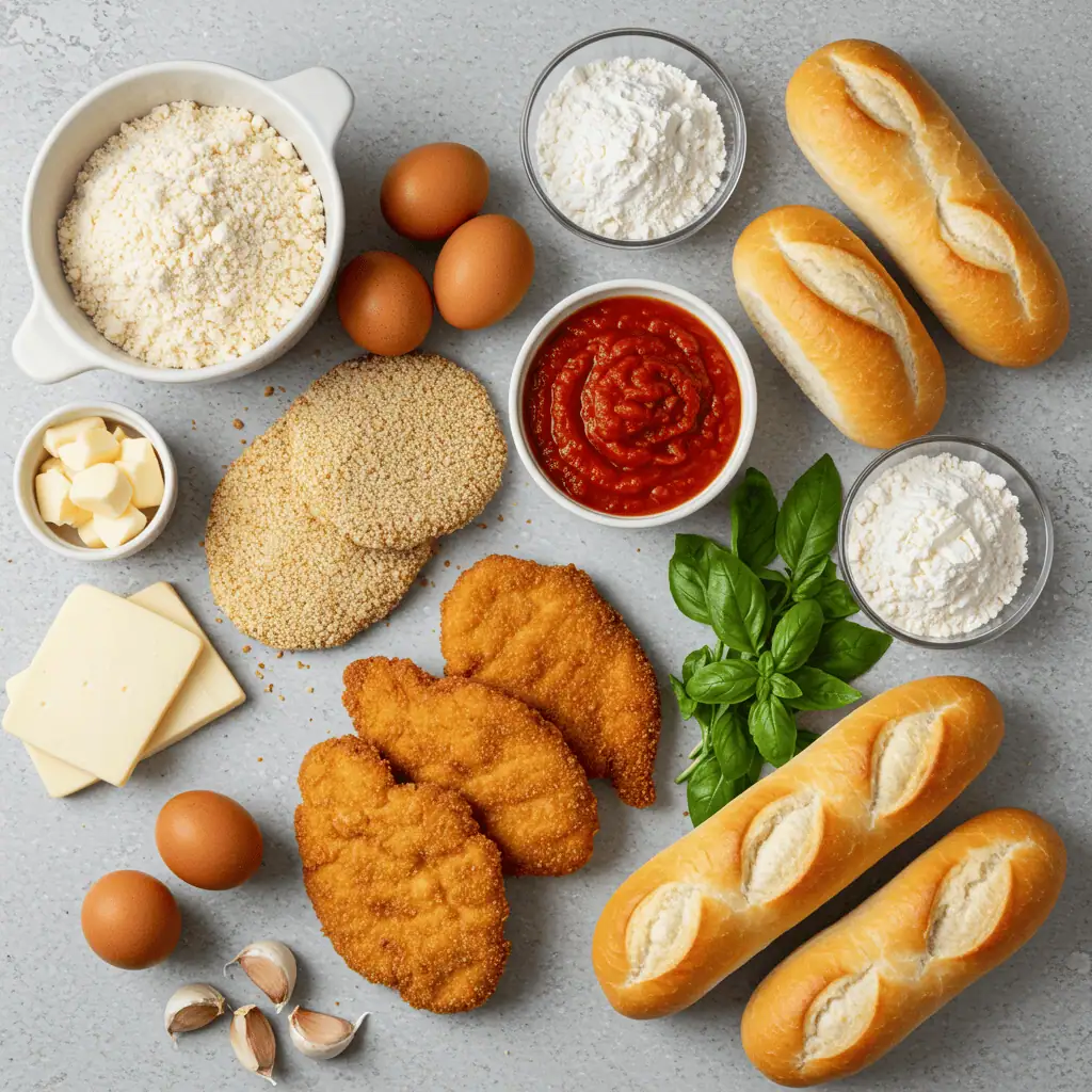 Chicken Parmigiana Sandwich 2 Ingredients needed for making a chicken parmigiana sandwich