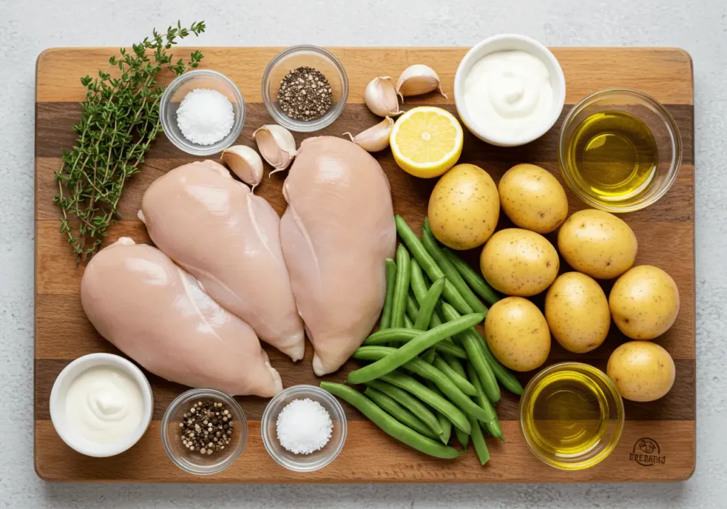 Hello Fresh Chicken Recipes 2 Fresh ingredients for Hello Fresh creamy chicken recipe arranged on a cutting board
