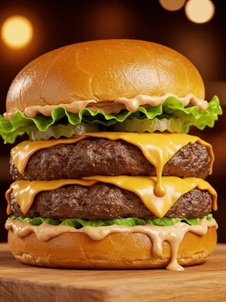 Double Johnny Boi smash burger with melted cheese and sauce on a brioche bun