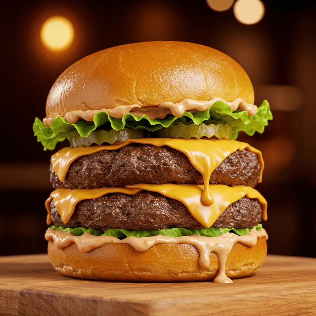 Johnny Boi Smash Burger 8 Double Johnny Boi smash burger with melted cheese and sauce on a brioche bun