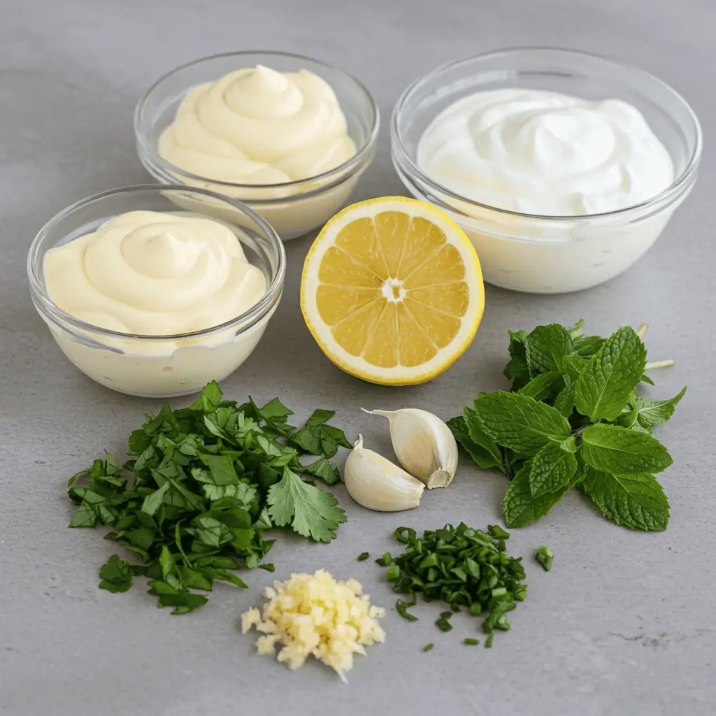 halal white sauce ingredients on counter