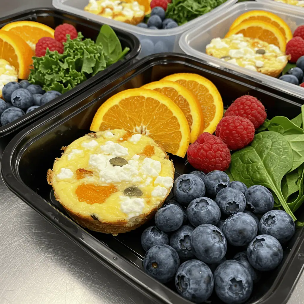 meal prep baked cottage cheese egg cups in containers