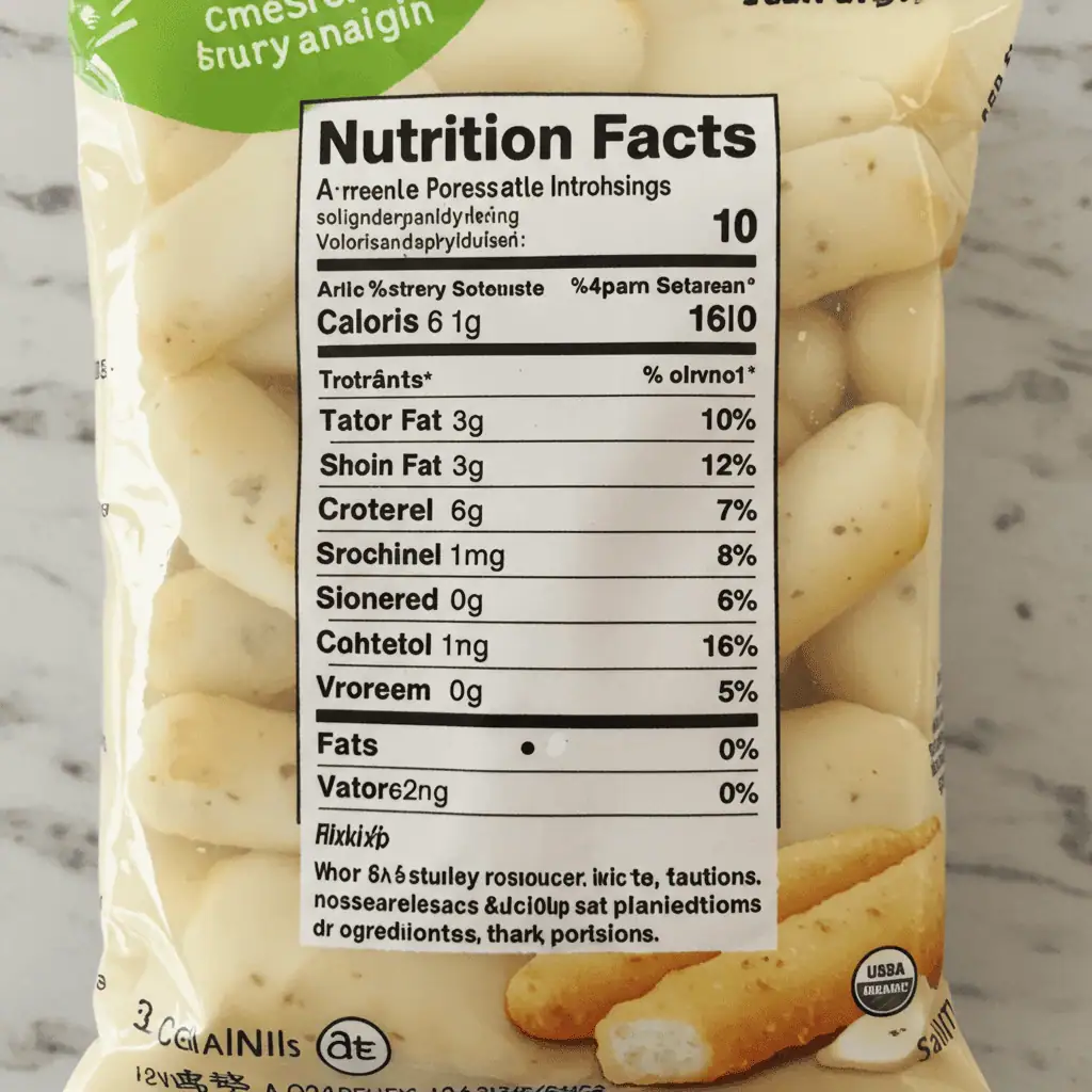 Organic Mozzarella Sticks – The Ultimate Healthy Snack Guide 8 Nutritional profile of organic mozzarella sticks packaging