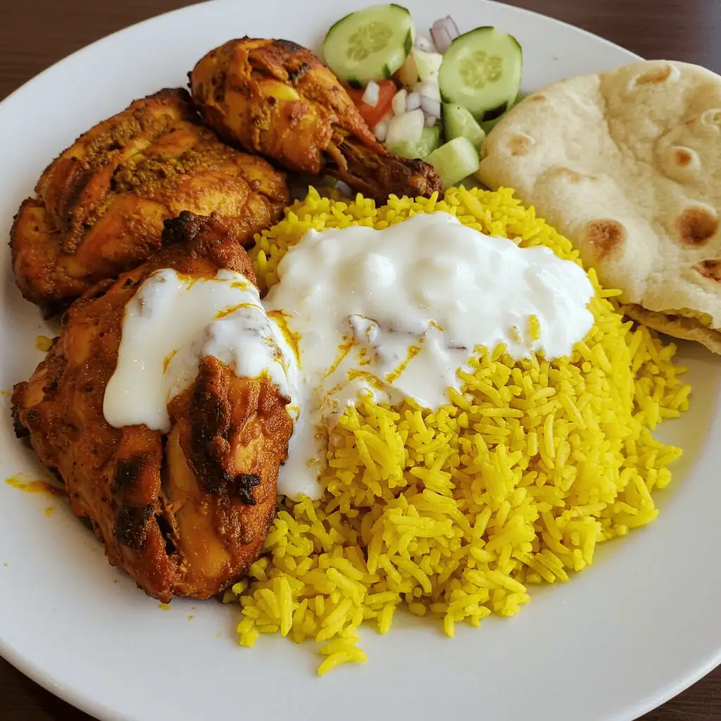 halal chicken recipe served with sides