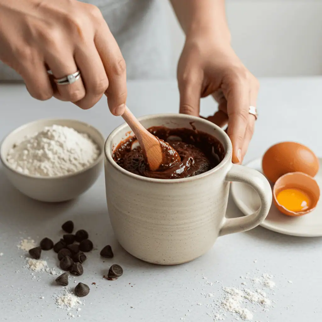 mixing cottage cheese mug cake batter no egg