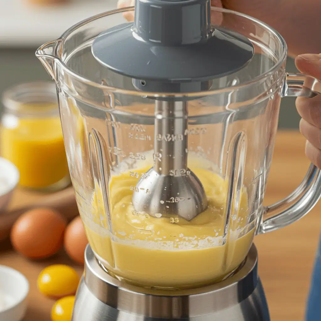 Mixing egg bite batter in blender for homemade Starbucks copycat recipe