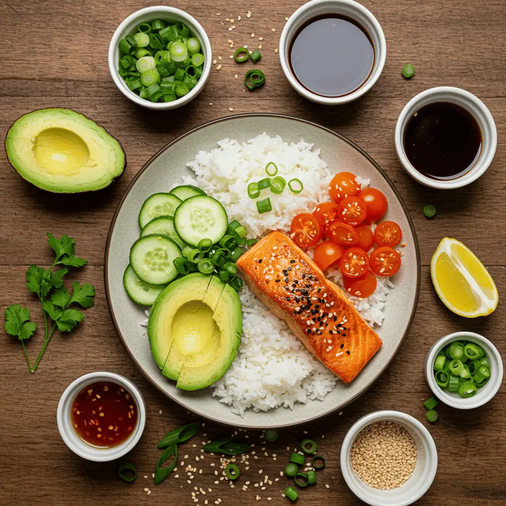  ingredients for salmon rice bowl recipe