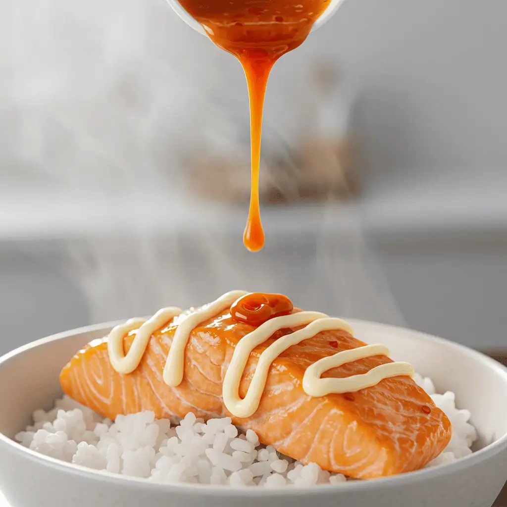sauce on salmon rice bowl recipe