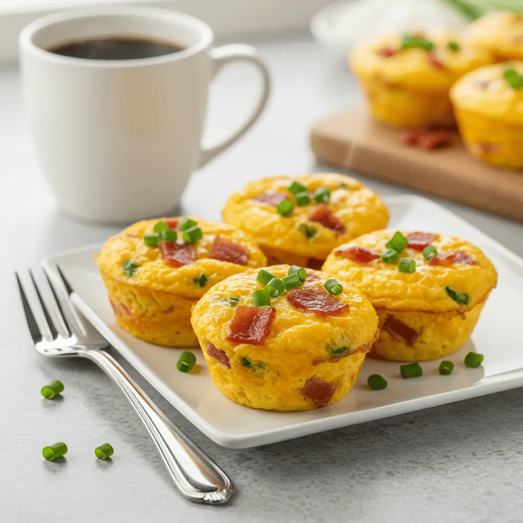 Homemade Starbucks egg bites copycat recipe with turkey bacon and cheese on white plate