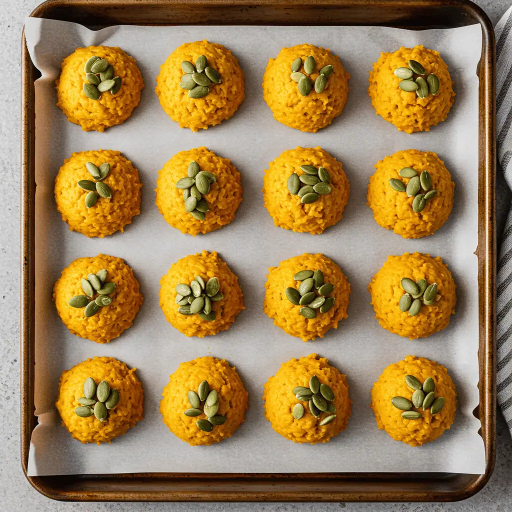 Plated vegan pumpkin cookies served with glass of plant-based milk for cozy fall treat