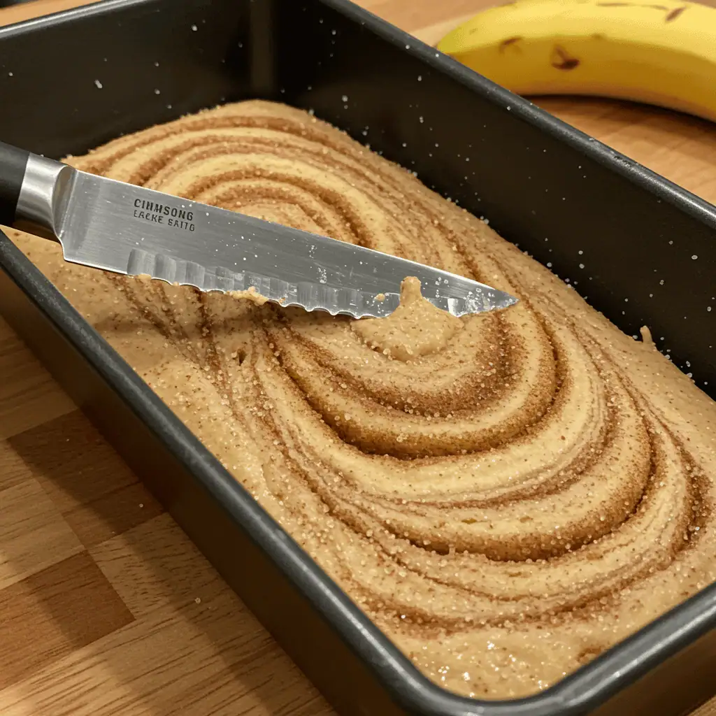 Creating perfect cinnamon swirl pattern in banana bread batter
