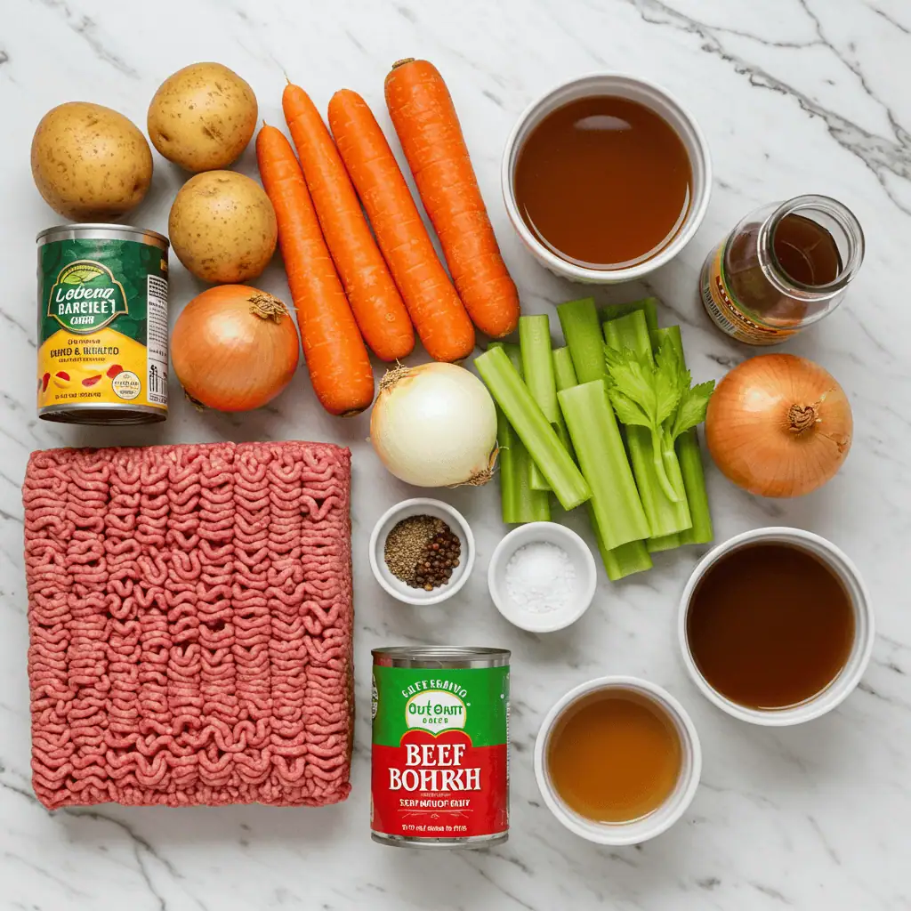 Essential ingredients for making ground beef vegetable soup