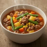 Ground beef vegetable soup recipe with tender beef and fresh vegetables