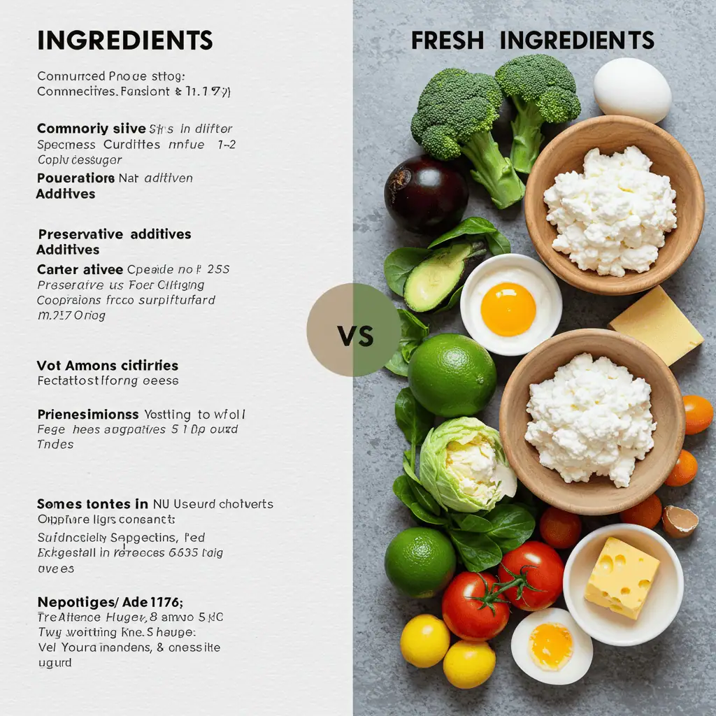 Ingredient quality comparison between Starbucks vs homemade egg bites showing preservatives versus fresh natural ingredients