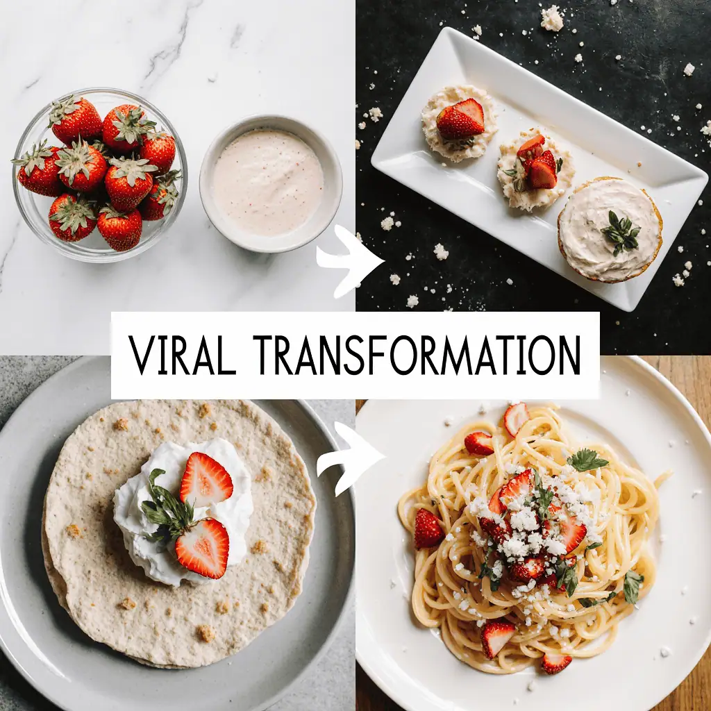 Before and after transformation showing how simple ingredients become viral food recipe sensations