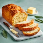 Easy gluten free bread loaf with golden crust and soft tender crumb showing sliced pieces on wooden board