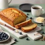 Easy gluten free breakfast bread loaf with golden crust and moist crumb showing sliced pieces