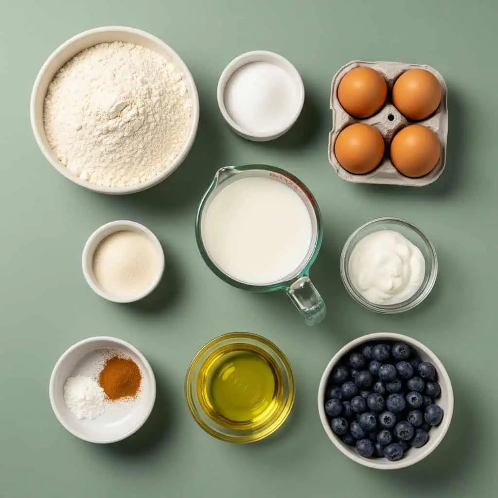 Easy Gluten Free Breakfast Bread Recipe 9 All ingredients for gluten free breakfast bread arranged on green surface showing simple pantry items