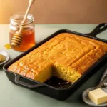 Sweet honey cornbread gluten free with golden top and honey glaze showing moist interior