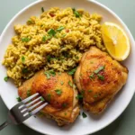 one pot chicken and rice finished plated crispy fluffy