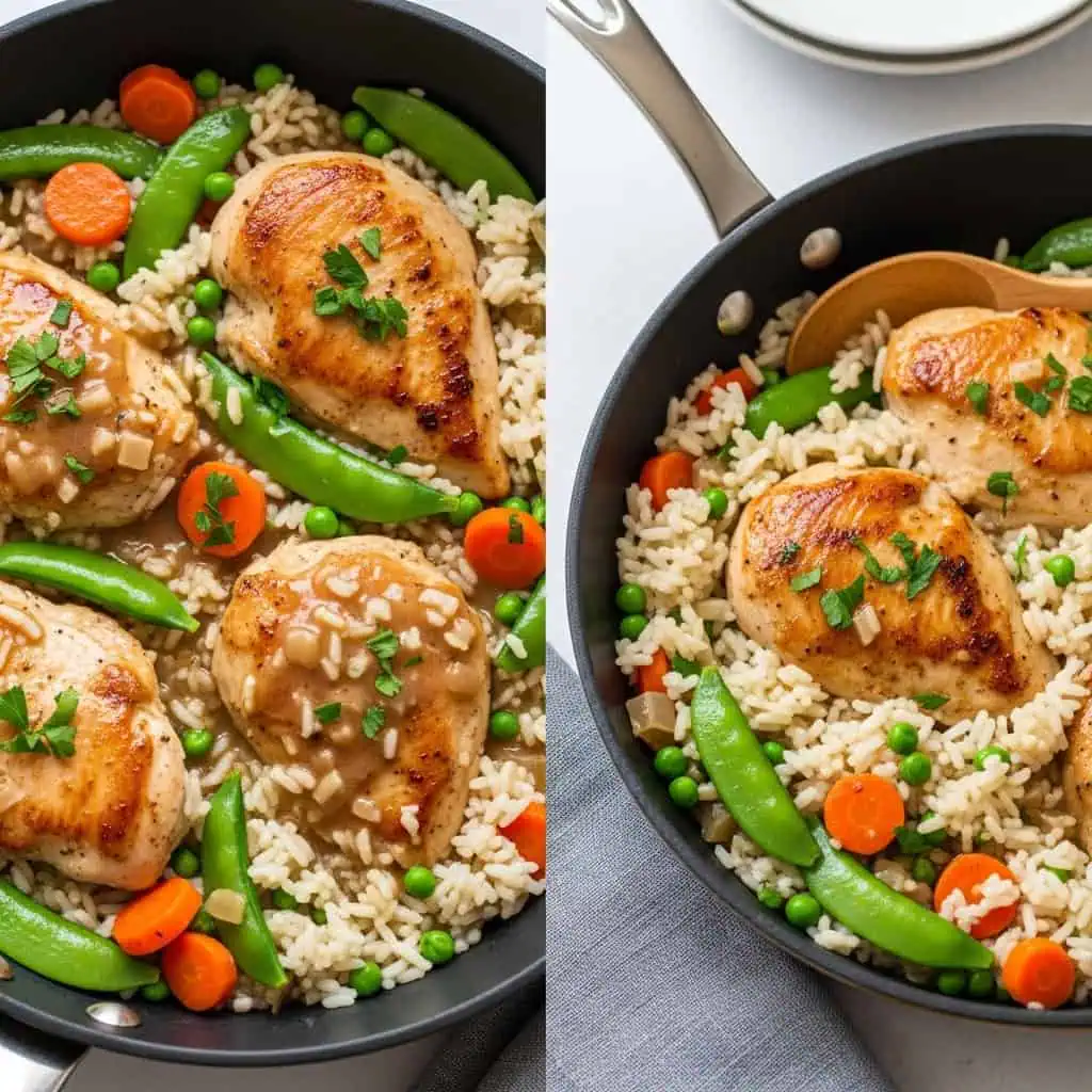  Three rice-based chicken dinners showing classic, fried rice, and lemon variations