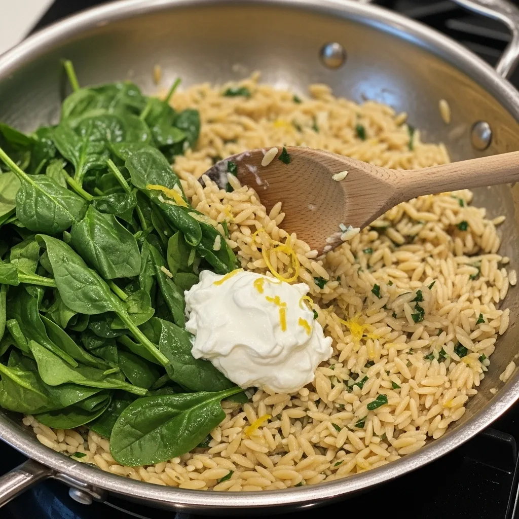 Greek Lemon Orzo with Spinach