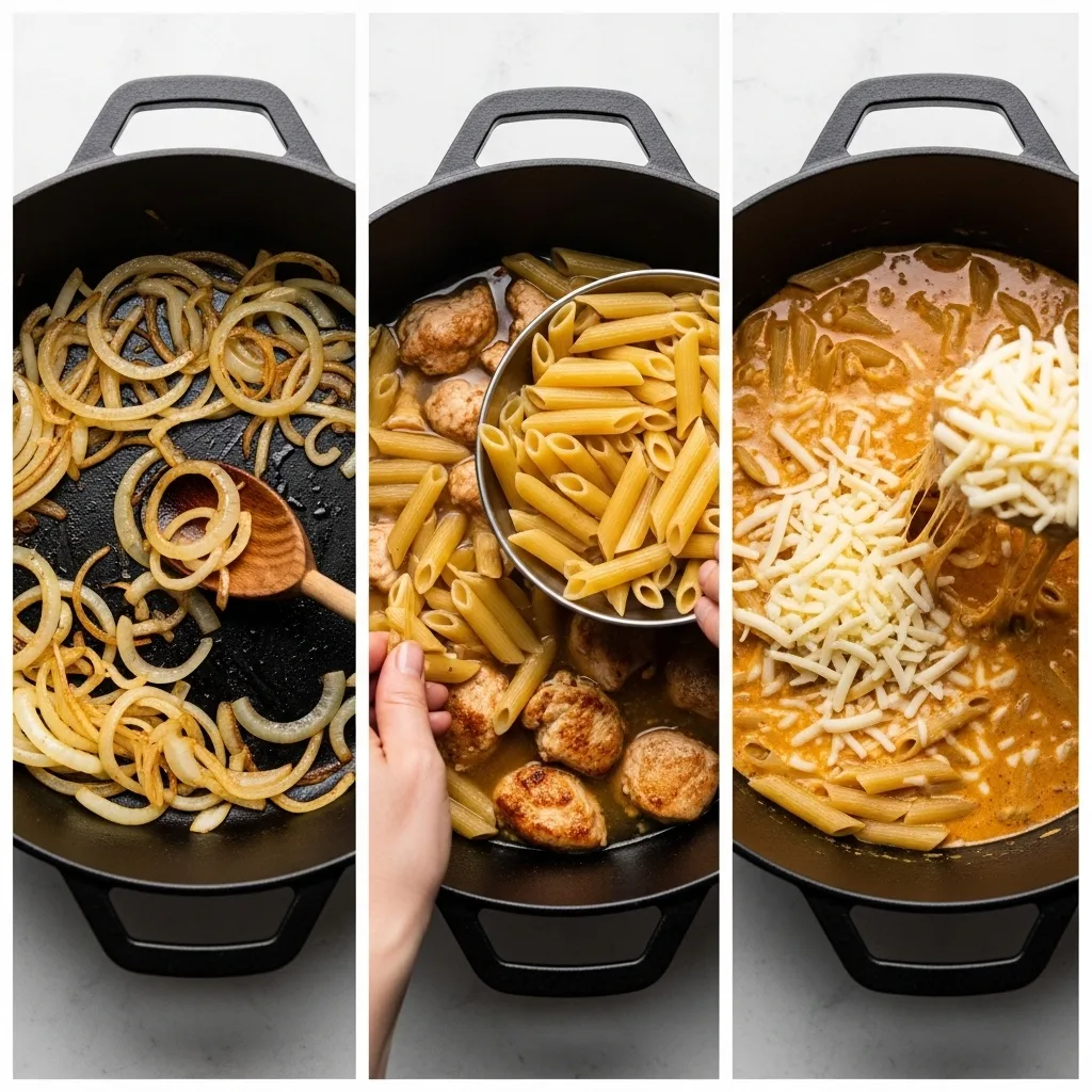 One Pot French Onion Chicken Pasta