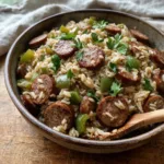 Cajun Beef Sausage and Rice Skillet