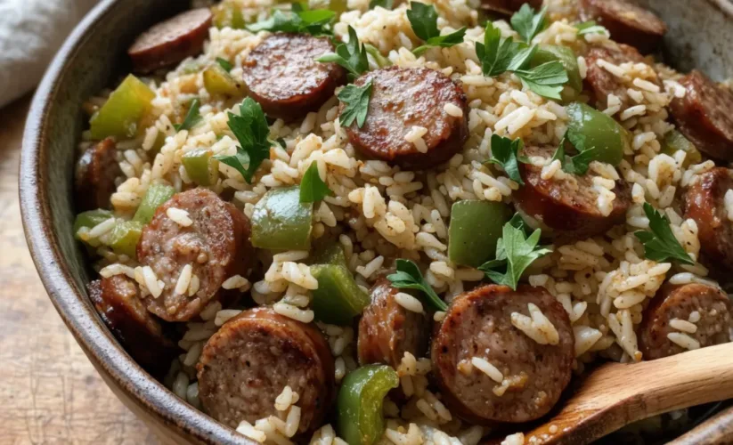 Cajun Beef Sausage and Rice Skillet