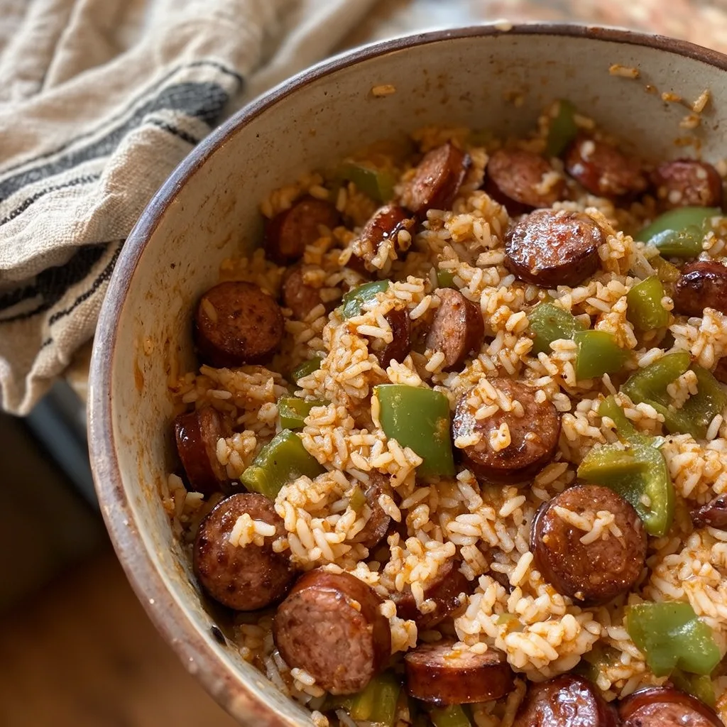 Cajun Beef Sausage and Rice Skillet