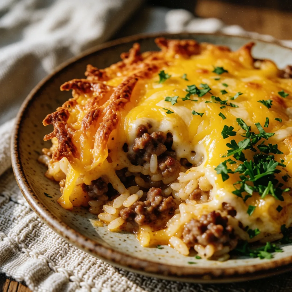 Cheesy Ground Beef and Rice Casserole