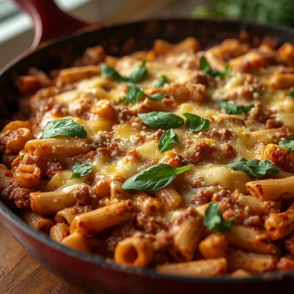 Cheesy Ground Turkey and Pasta Skillet